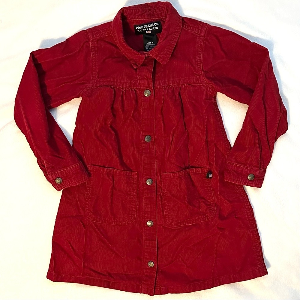 Vintage Polo Jeans Co Ralph Lauren Dark Red Corduroy Long Sleeve Dress Girls 4T